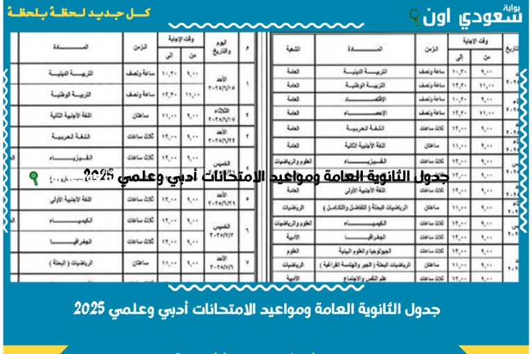 العربي يوم 22.. جدول الثانوية العامة ومواعيد الامتحانات أدبي وعلمي 2025 للنظامين الجديد والقديم